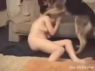 Fishnets-wearing blonde enjoys fucking a dog
