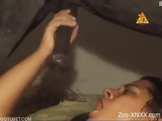 Tanned and twisted Latina gets banged by a massive horse cock