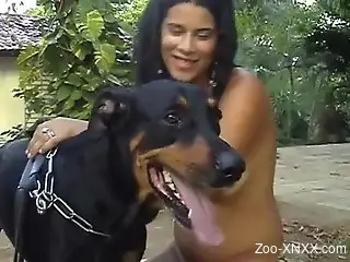 Brunette tries huge dog dick in her premium cunt