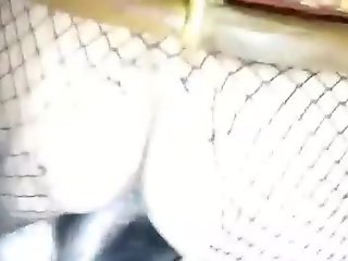 Brunette in sexy fishnets, insane home zoophilia