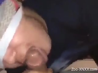 Needy woman throats cock in the middle of the night, blind folded