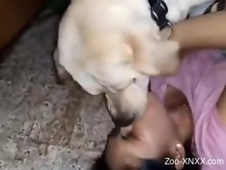 Aroused adult female licked and fucked by her furry dog
