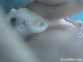 Nude amateur woman licked by her dog until she comes
