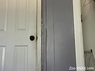 Curious dog pleases the naked woman by licking her tight holes