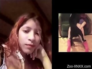 Fine redhead gets aroused watching real zoophilia porn videos